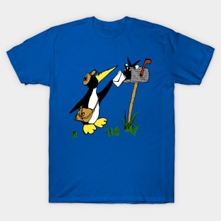 postman penguin feeding an angry mailbox T-Shirt